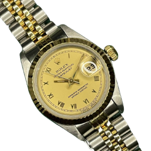 ( Sold) ROLEX DATEJUST 69173 26MM TWO-TONE CREAM BUCKLEY DIAL PRE-OWNED COMPLETE SET