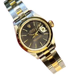 (Sold) ROLEX DATEJUST 69163 26MM TWO-TONE BLACK TAPESTRY DIAL PRE-OWNED COMPLETE SET