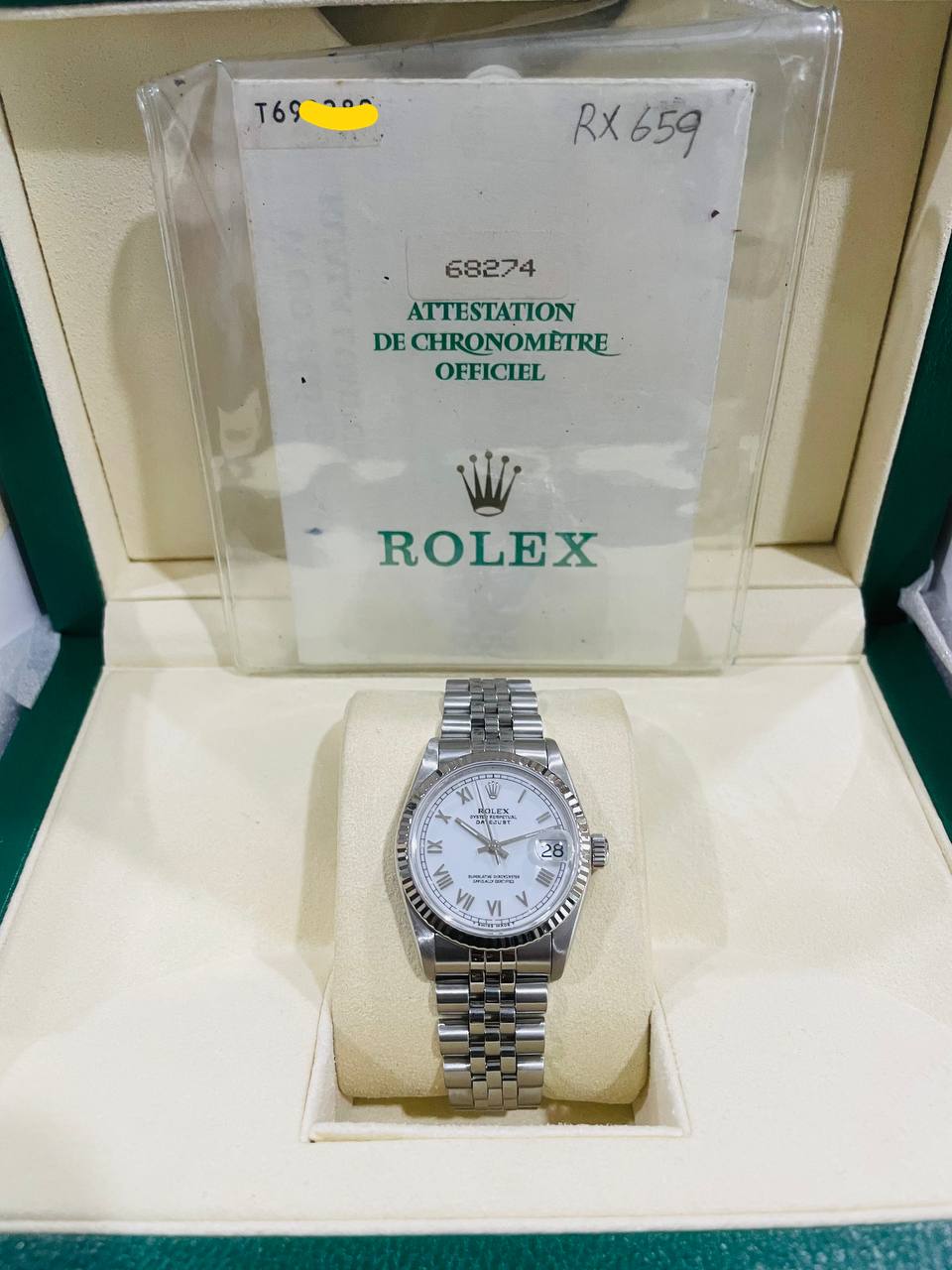 ROLEX DATEJUST 68274 31MM WHITE DIAL WATCH & CERTIFICATE - Image 5