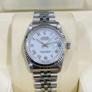 ROLEX DATEJUST 68274 31MM WHITE DIAL WATCH & CERTIFICATE