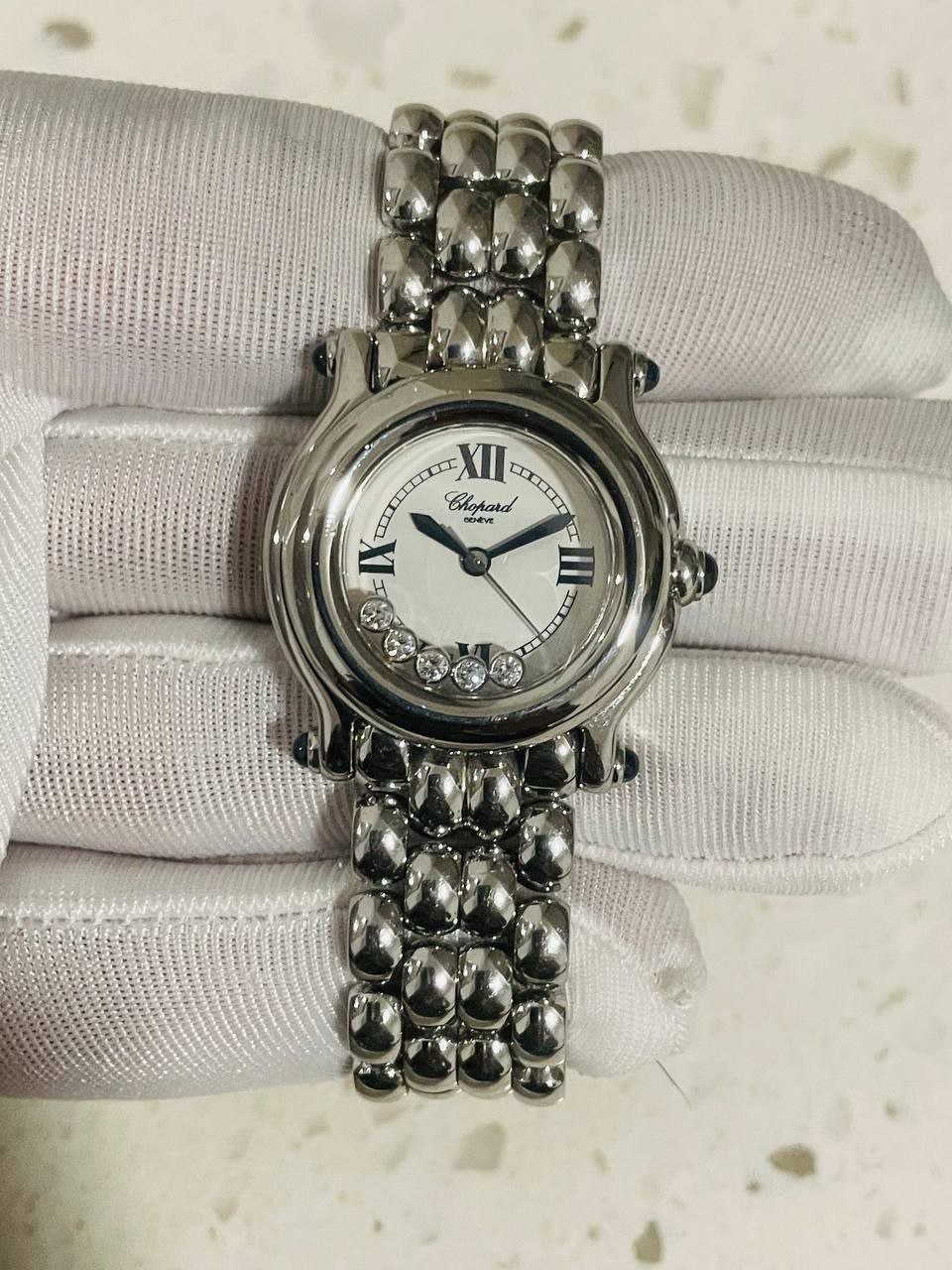 ( Sold) Chopard Happy Sports Diamonds 27/8250-23 26 mm case size 5 floating diamonds