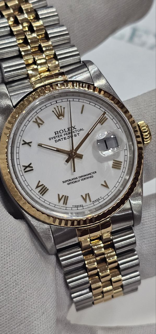 Rolex 16233 Datejust 36 White dial 18k half gold bezel Watch only