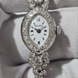 Vintage Bulova 14k white gold ladies watch