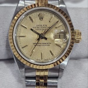 Rolex Ladies Datejust 26mm 69173 Tapestry Dial 18k Half Gold